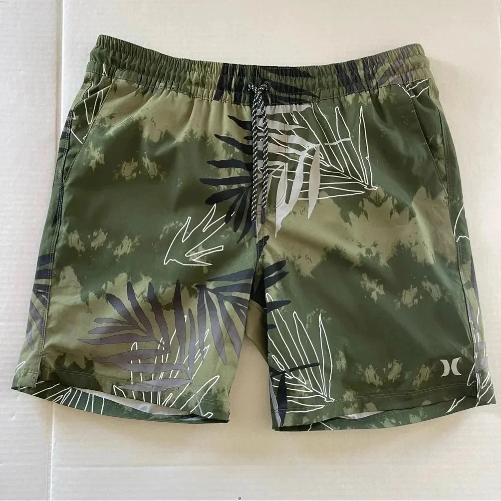 Hurley Palm Print Volley Swim Shorts-Olive Men size Large - Picture 2 of 12